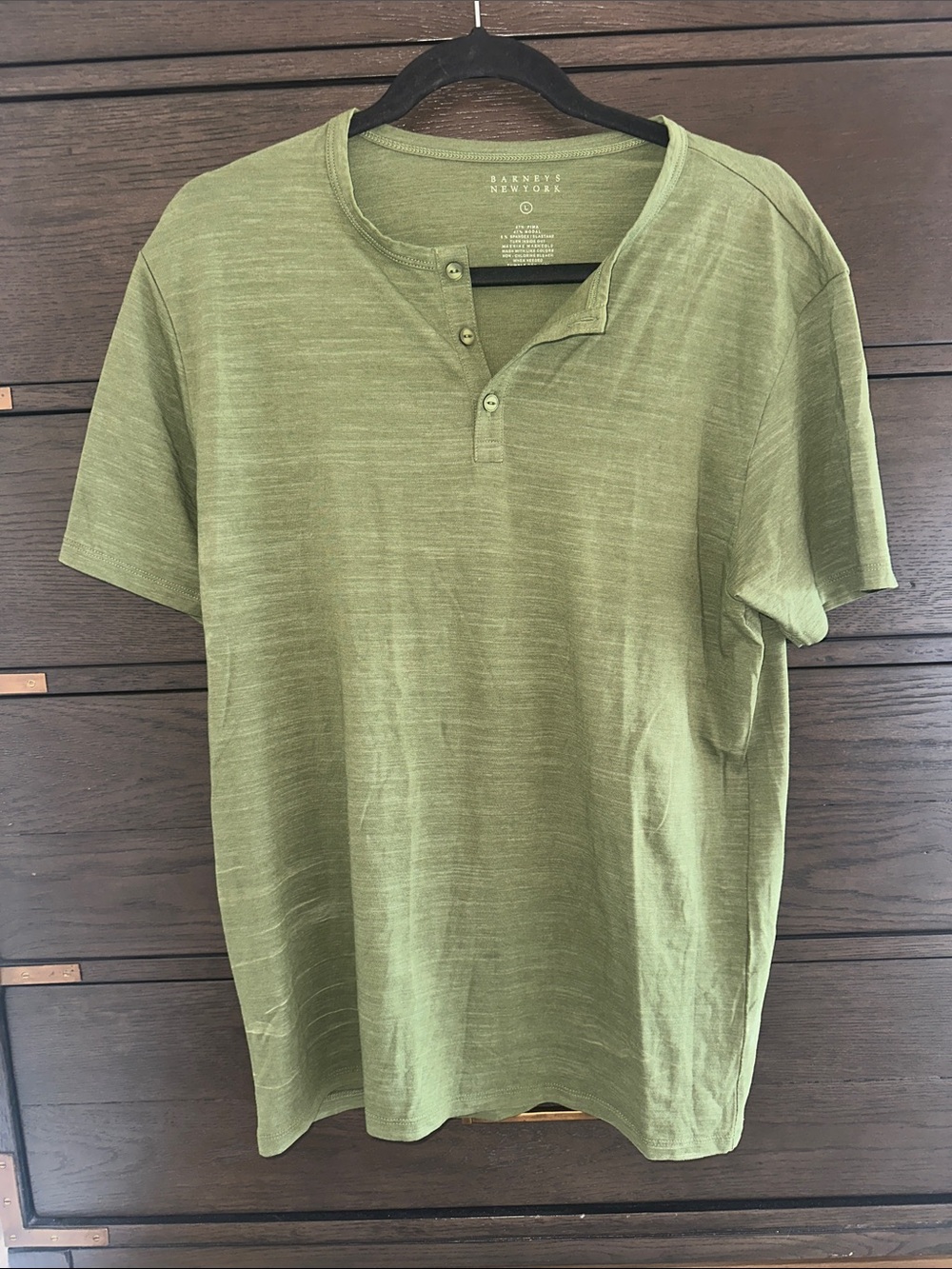 NWT Barneys New York Olive Green Short-Sleeve Henley Tee